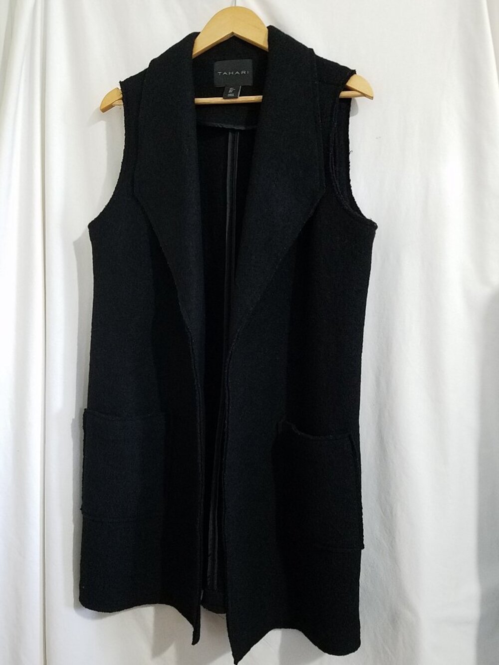 Tahari Wool Duster Cardigan Large Black — Open Front - Pre-owned